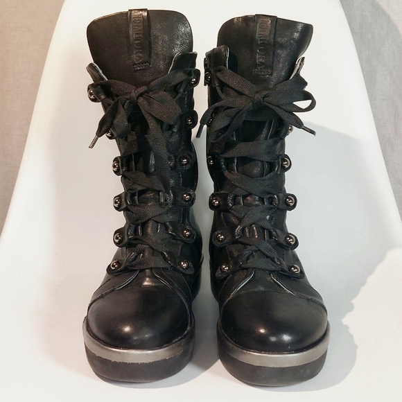 Andìa Fora black leather side-zip laced combat boots, EU41, EUC - Picture 3 of 15